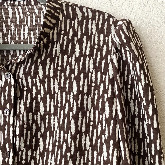 Grace Karin Womens Dress Size XL Printed Long Sleeve Button Front Brown White - Picture 3 of 9